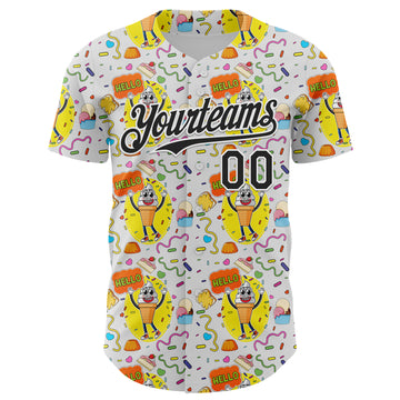 Custom White Black 3D Pattern Design Funny Cartoon Food Dessert Ice Ceam Authentic Baseball Jersey