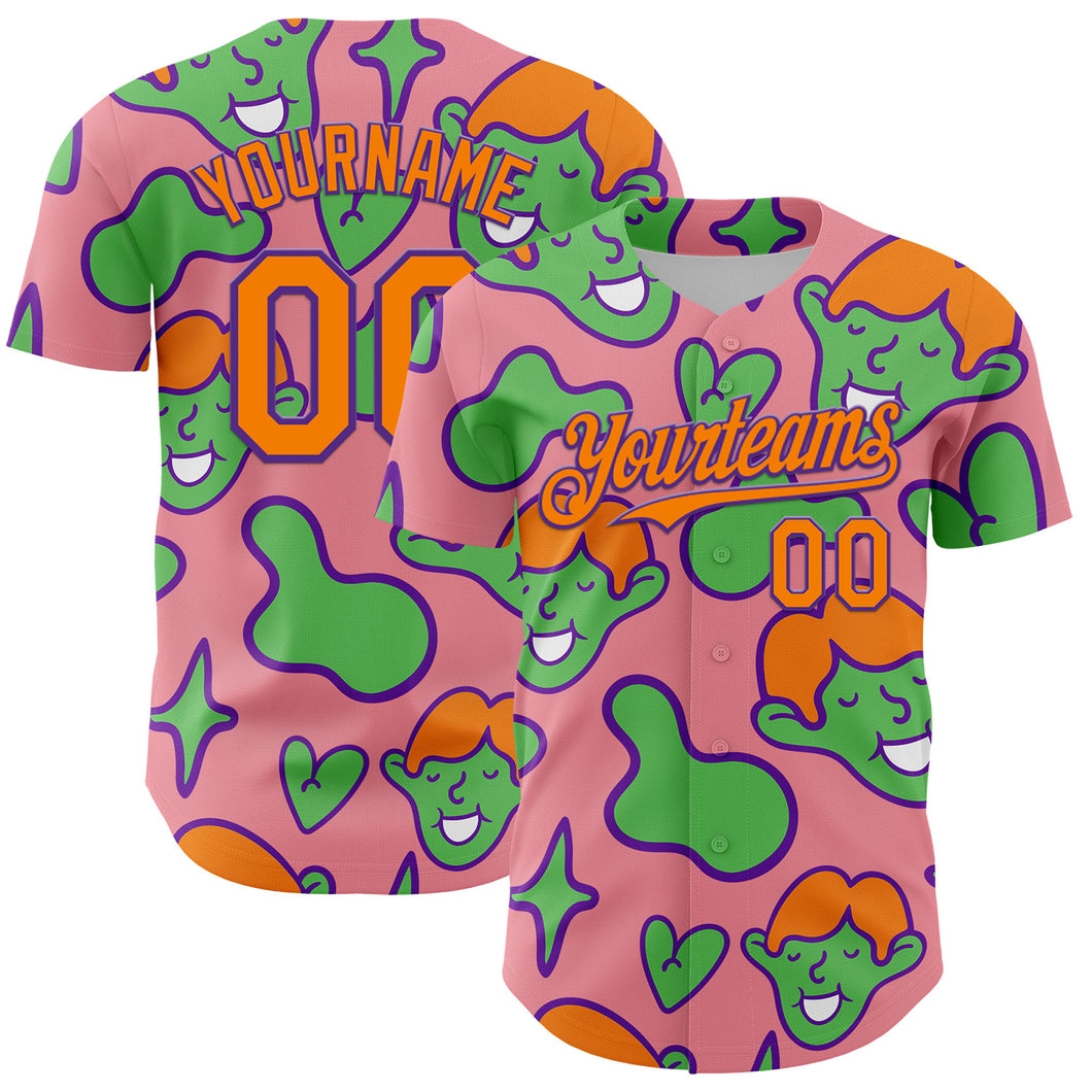 Custom Medium Pink Bay Orange-Purple 3D Pattern Design Funny Cartoon Kid Authentic Baseball Jersey