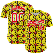Load image into Gallery viewer, Custom Fire Red White 3D Pattern Design Funny Cartoon Emoji Smile Face Authentic Baseball Jersey
