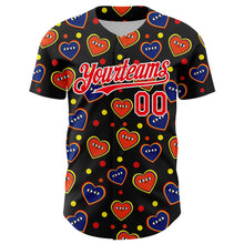 Load image into Gallery viewer, Custom Black Fire Red-White 3D Pattern Design Funny Cartoon Heart Authentic Baseball Jersey
