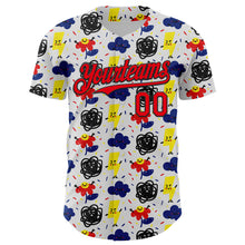 Load image into Gallery viewer, Custom White Fire Red-Black 3D Pattern Design Funny Cartoon Flower Cloud Lightning Authentic Baseball Jersey
