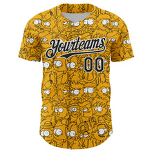 Load image into Gallery viewer, Custom Gold Black-White 3D Pattern Design Funny Cartoon People Authentic Baseball Jersey
