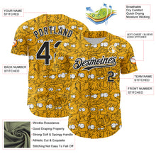 Load image into Gallery viewer, Custom Gold Black-White 3D Pattern Design Funny Cartoon People Authentic Baseball Jersey

