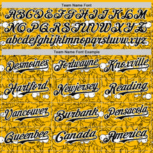 Load image into Gallery viewer, Custom Gold Black-White 3D Pattern Design Funny Cartoon People Authentic Baseball Jersey
