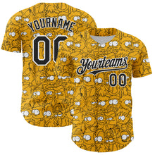Load image into Gallery viewer, Custom Gold Black-White 3D Pattern Design Funny Cartoon People Authentic Baseball Jersey
