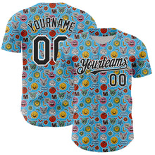 Load image into Gallery viewer, Custom Sky Blue Black-White 3D Pattern Design Funny Cartoon Emoji Authentic Baseball Jersey
