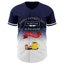 Load image into Gallery viewer, Custom Navy White-Blue 3D Pattern Design Father&#39;s Day Fade Authentic Baseball Jersey
