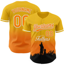 Load image into Gallery viewer, Custom Yellow Bay Orange-White 3D Pattern Design Father&#39;s Day Family Love Fade Authentic Baseball Jersey
