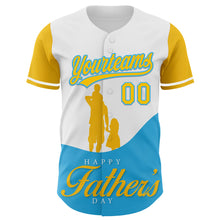 Load image into Gallery viewer, Custom White Yellow-Sky Blue 3D Pattern Design Father&#39;s Day Family Love Authentic Baseball Jersey
