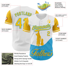 Load image into Gallery viewer, Custom White Yellow-Sky Blue 3D Pattern Design Father&#39;s Day Family Love Authentic Baseball Jersey
