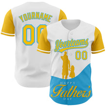 Load image into Gallery viewer, Custom White Yellow-Sky Blue 3D Pattern Design Father&#39;s Day Family Love Authentic Baseball Jersey
