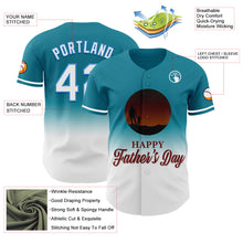 Load image into Gallery viewer, Custom Teal White-Electric Blue 3D Pattern Design Father&#39;s Day Family Love Fade Authentic Baseball Jersey

