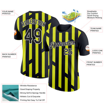 Custom Black Neon Yellow-White 3D Esports Performance T-Shirt