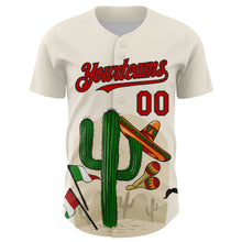 Load image into Gallery viewer, Custom Cream Red-Black 3D Mexican Festival Cactus Sombrero And Flag Cinco de Mayo Authentic Baseball Jersey

