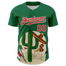 Load image into Gallery viewer, Custom Kelly Green Red-White 3D Mexican Festival Cactus Sombrero And Flag Cinco de Mayo Authentic Baseball Jersey
