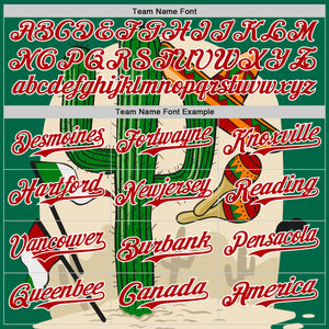 Custom Kelly Green Red-White 3D Mexican Festival Cactus Sombrero And Flag Cinco de Mayo Authentic Baseball Jersey