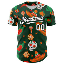 Load image into Gallery viewer, Custom Green White-Black 3D Mexican Festival Sombrero And Skull Cinco de Mayo Authentic Baseball Jersey
