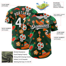 Load image into Gallery viewer, Custom Green White-Black 3D Mexican Festival Sombrero And Skull Cinco de Mayo Authentic Baseball Jersey
