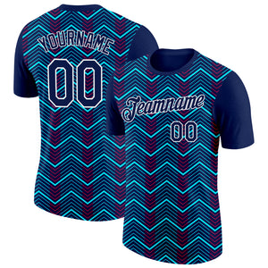 Custom Navy Ice Blue-Red 3D Esports Performance T-Shirt