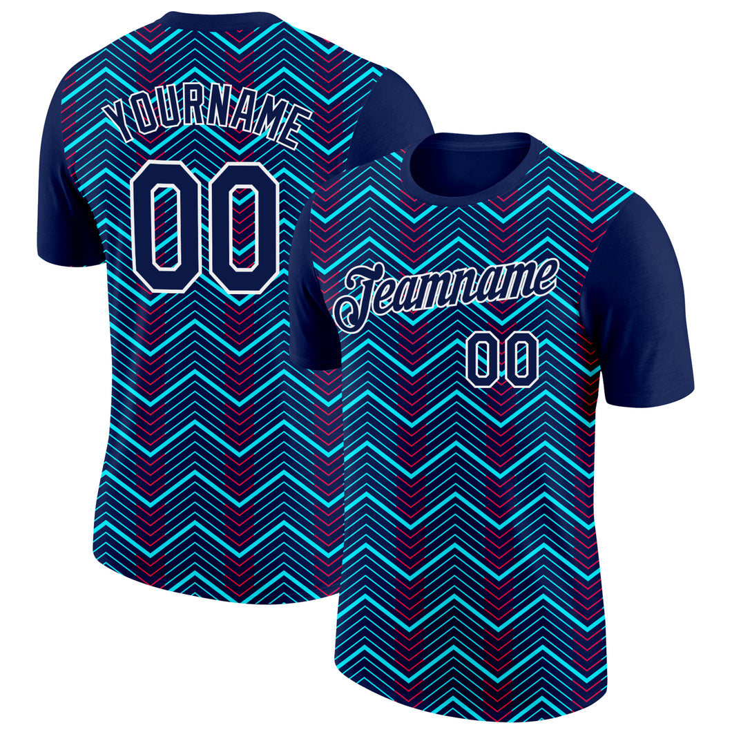 Custom Navy Ice Blue-Red 3D Esports Performance T-Shirt