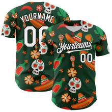 Load image into Gallery viewer, Custom Green White-Black 3D Mexican Festival Sombrero And Skull Cinco de Mayo Authentic Baseball Jersey
