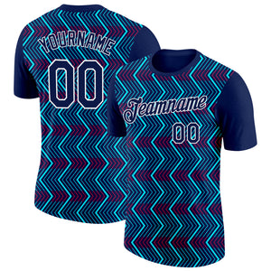 Custom Navy Ice Blue-Red 3D Esports Performance T-Shirt