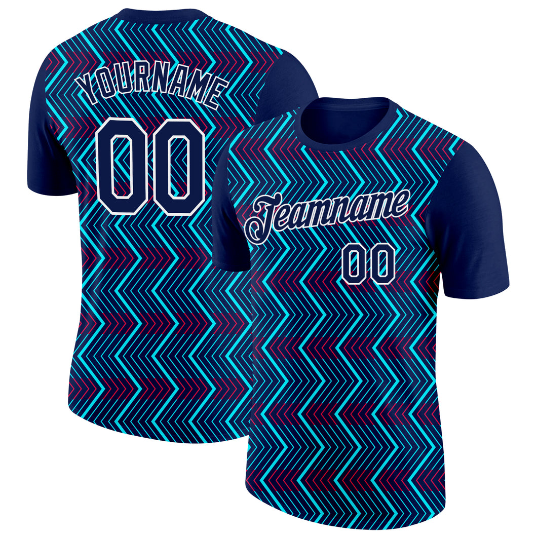Custom Navy Ice Blue-Red 3D Esports Performance T-Shirt