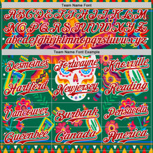 Load image into Gallery viewer, Custom Kelly Green Red-White 3D Mexican Festival Flower Skull With Sombrero Cinco de Mayo Authentic Baseball Jersey

