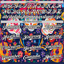 Load image into Gallery viewer, Custom Navy White-Black 3D Mexican Festival Flower Skull With Sombrero Cinco de Mayo Authentic Baseball Jersey

