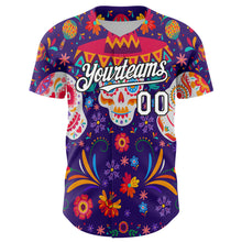 Load image into Gallery viewer, Custom Purple White-Black 3D Mexican Festival Flower Skull With Sombrero Cinco de Mayo Authentic Baseball Jersey
