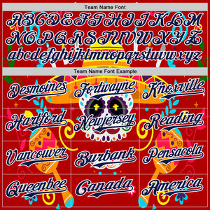 Custom Red Navy-White 3D Mexican Festival Flower And Skull Sombrero Cinco de Mayo Authentic Baseball Jersey