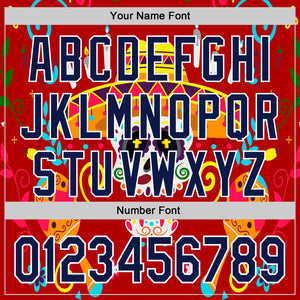 Custom Red Navy-White 3D Mexican Festival Flower And Skull Sombrero Cinco de Mayo Authentic Baseball Jersey