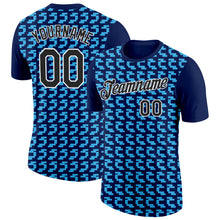 Load image into Gallery viewer, Custom Navy Black-Sky Blue 3D Esports Performance T-Shirt
