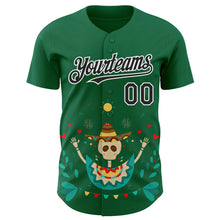 Load image into Gallery viewer, Custom Kelly Green Black-White 3D Mexican Festival Flower Skull With Sombrero Cinco de Mayo Authentic Baseball Jersey
