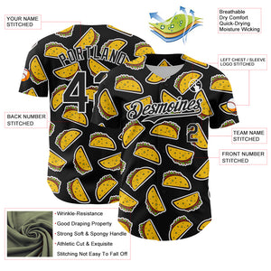 Custom Black White 3D Mexican Festival Taco Cinco de Mayo Authentic Baseball Jersey