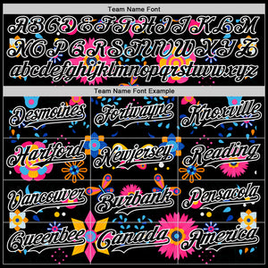 Custom Black White 3D Mexican Festival Flower Cinco de Mayo Authentic Baseball Jersey