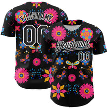 Load image into Gallery viewer, Custom Black White 3D Mexican Festival Flower Cinco de Mayo Authentic Baseball Jersey
