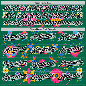 Custom Kelly Green Black-White 3D Mexican Festival Flower Cinco de Mayo Authentic Baseball Jersey