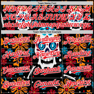 Custom Kelly Green Fire Red-White 3D Mexican Festival Flower And Skull Cinco de Mayo Authentic Baseball Jersey