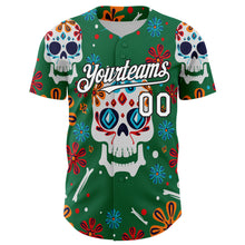 Load image into Gallery viewer, Custom Kelly Green White-Black 3D Mexican Festival Flower And Skull Cinco de Mayo Authentic Baseball Jersey
