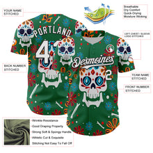 Load image into Gallery viewer, Custom Kelly Green White-Black 3D Mexican Festival Flower And Skull Cinco de Mayo Authentic Baseball Jersey
