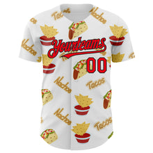 Load image into Gallery viewer, Custom White Fire Red-Black 3D Mexican Festival Taco Cinco de Mayo Authentic Baseball Jersey

