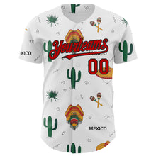 Load image into Gallery viewer, Custom White Red-Black 3D Mexican Festival Cactus And Sombrero Cinco de Mayo Authentic Baseball Jersey
