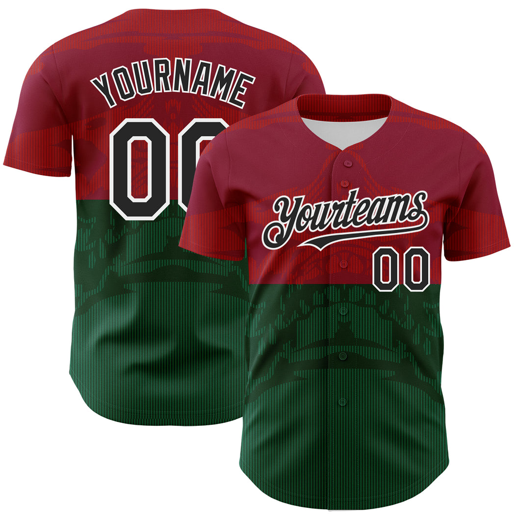 Custom Cardinal Black-Kelly Green 3D Mexico Authentic Baseball Jersey