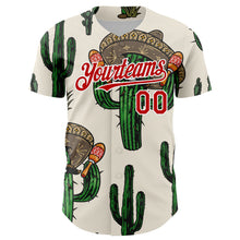 Load image into Gallery viewer, Custom Cream Red-White 3D Mexican Cactus Authentic Baseball Jersey
