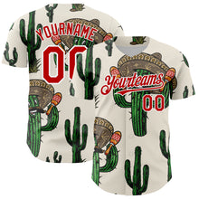 Load image into Gallery viewer, Custom Cream Red-White 3D Mexican Cactus Authentic Baseball Jersey
