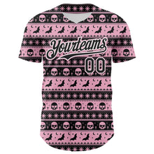 Load image into Gallery viewer, Custom Black Light Pink-White 3D Gothic Skull Authentic Baseball Jersey

