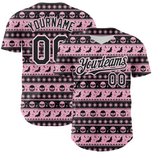 Load image into Gallery viewer, Custom Black Light Pink-White 3D Gothic Skull Authentic Baseball Jersey
