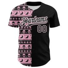 Load image into Gallery viewer, Custom Black Light Pink-White 3D Gothic Skull Authentic Baseball Jersey
