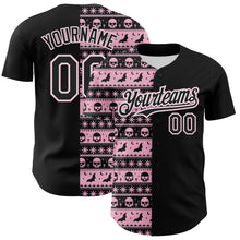 Load image into Gallery viewer, Custom Black Light Pink-White 3D Gothic Skull Authentic Baseball Jersey
